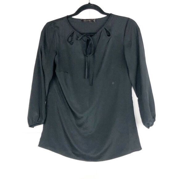 The Limited Black Keyhole Tie Front Blouse Long Sleeve Top XS - Picture 1 of 6